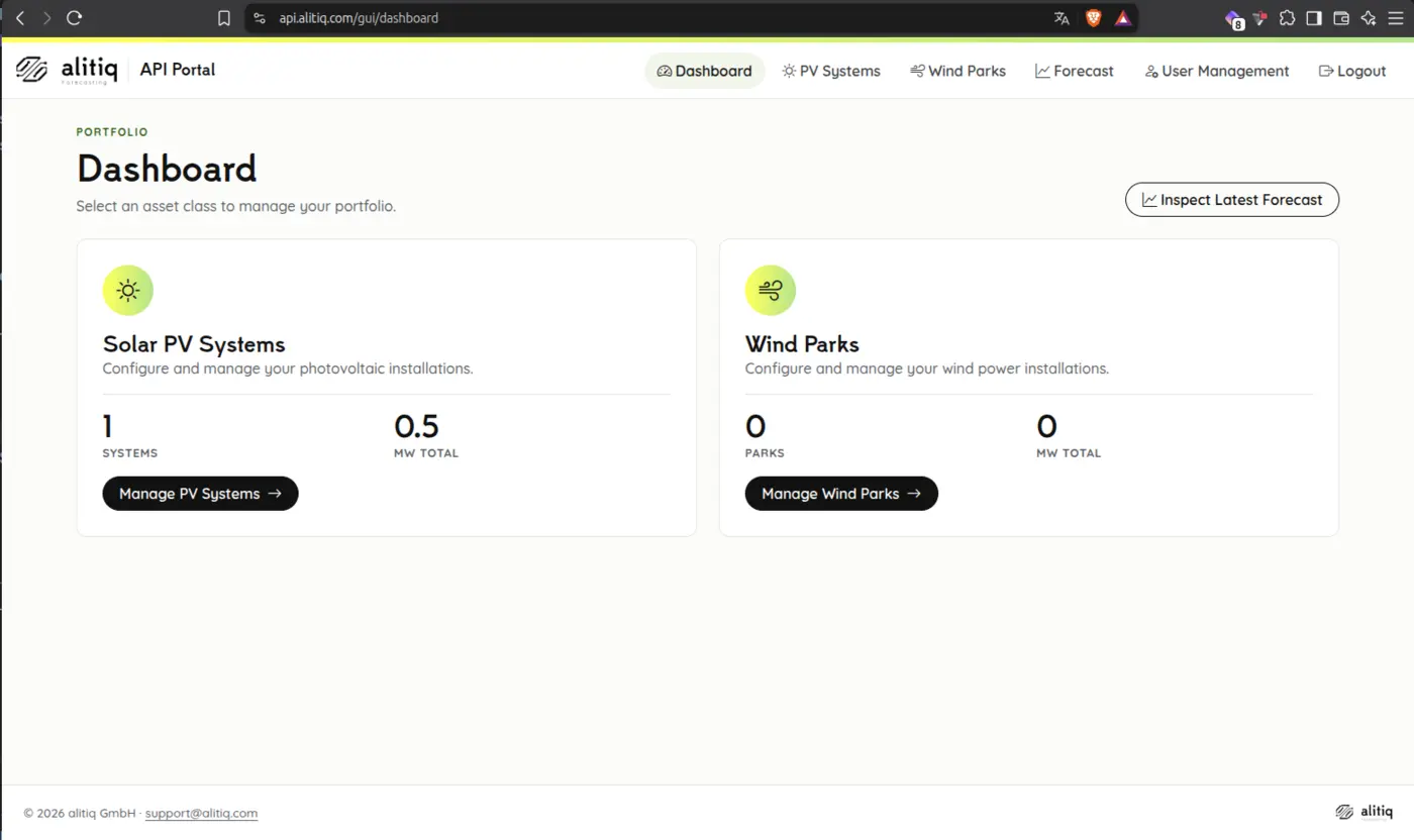 New alitiq API Portal: Onboarding PV Systems and Wind Parks