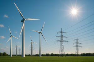 Windkraftwerke und Stromtrassen